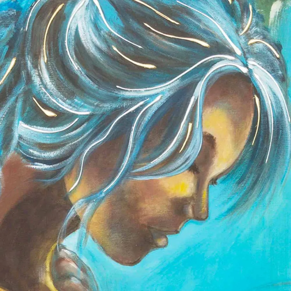 Mujer pintura moderna decorado a mano con detalles en resina dulce Viadurini