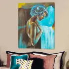 Mujer pintura moderna decorado a mano con detalles en resina dulce Viadurini