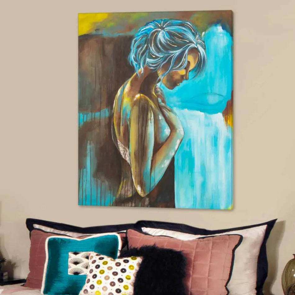 Mujer pintura moderna decorado a mano con detalles en resina dulce Viadurini