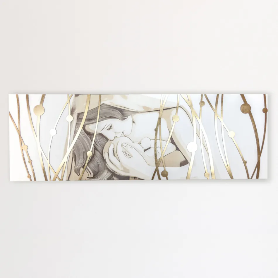 Cuadro Rectangular Hecho con Láser con Diosa y Niño Made in Italy - Nagi Viadurini