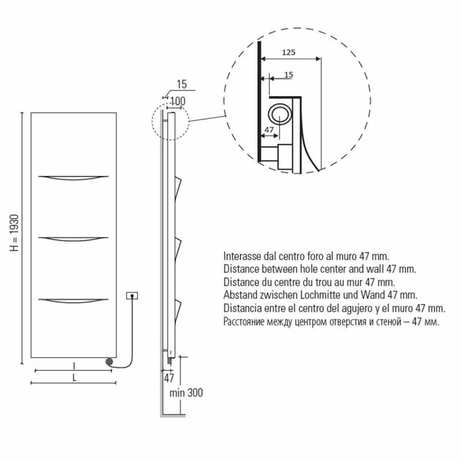 Radiador eléctrico vertical con diseño de acero moderno de hasta 1000 W - Corte Viadurini