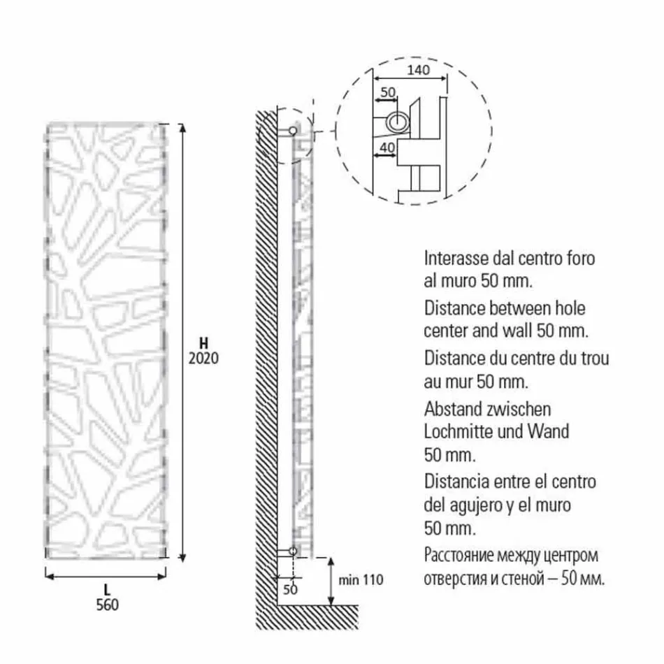 Radiador hidráulico de diseño vertical hasta 903 W - Flora Viadurini