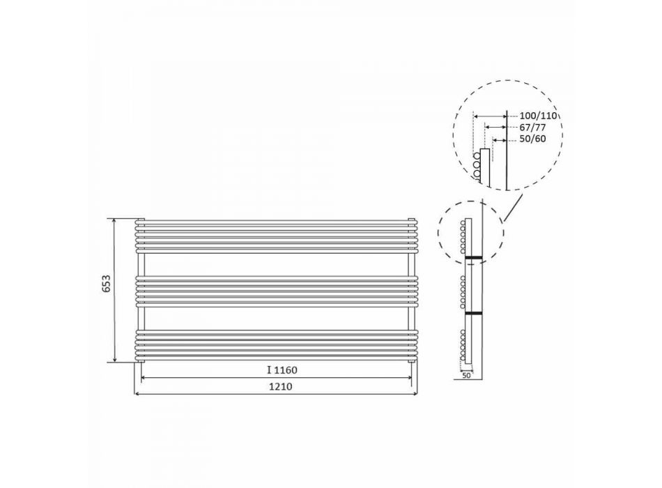 Calentador de toallas de radiador horizontal en diseño de acero 750 W - Nibbio