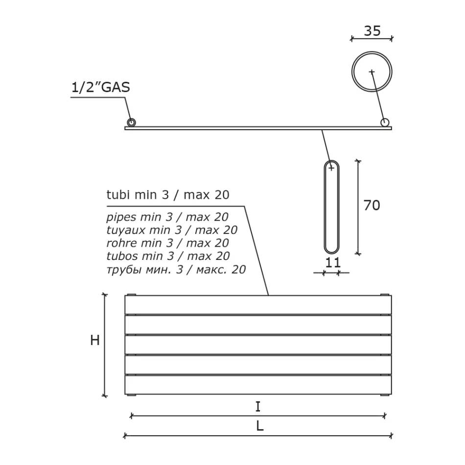 Radiador hidráulico simple en acero al carbono negro fabricado en Italia - Ciro Viadurini