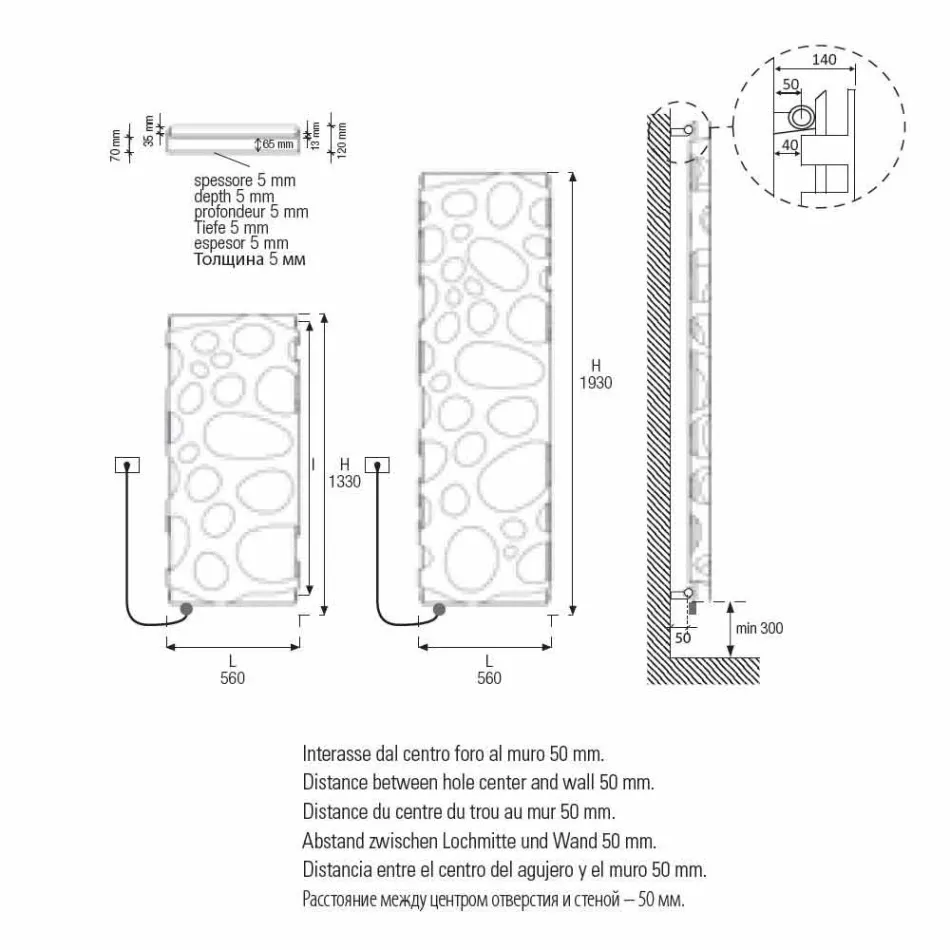 Radiador de diseño vertical eléctrico moderno de hasta 903 W - Scuba Viadurini