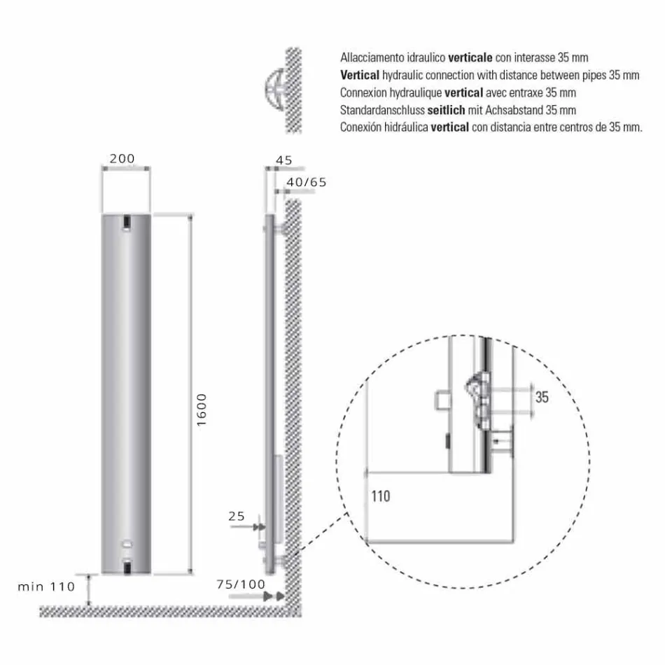 Diseño de radiador Radiador de pared de aluminio Hidráulico 250 Watt - Stilus Viadurini