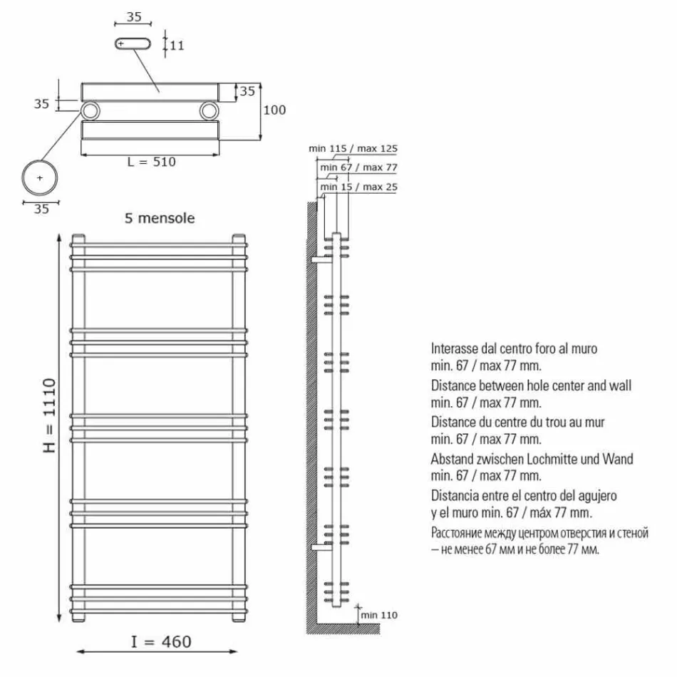 Radiador de pared vertical de diseño moderno de hasta 530 vatios - Estante Viadurini