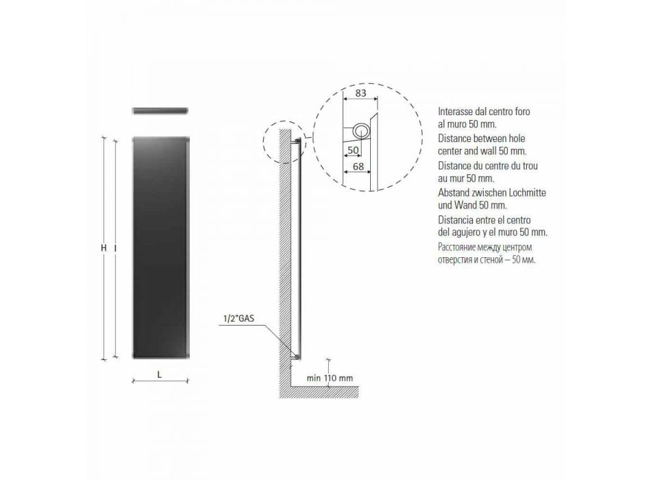 Radiador de diseño vertical en acero gris pizarra hasta 626 W - Hielo Viadurini