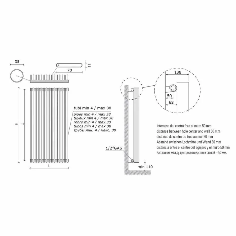 Radiador de diseño hidráulico vertical en acero coloreado hasta 1515 vatios - Condor Viadurini