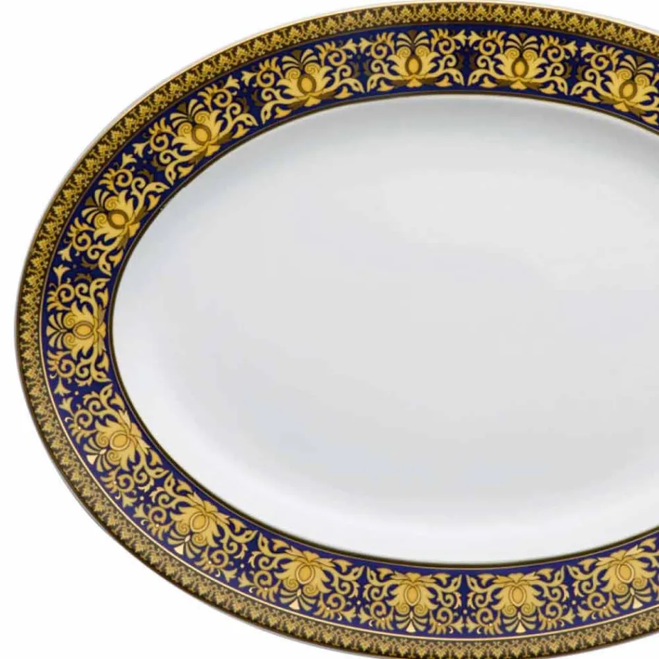Rosenthal Versace Medusa óvalo azul plato de porcelana de 40 cm de diseño Viadurini