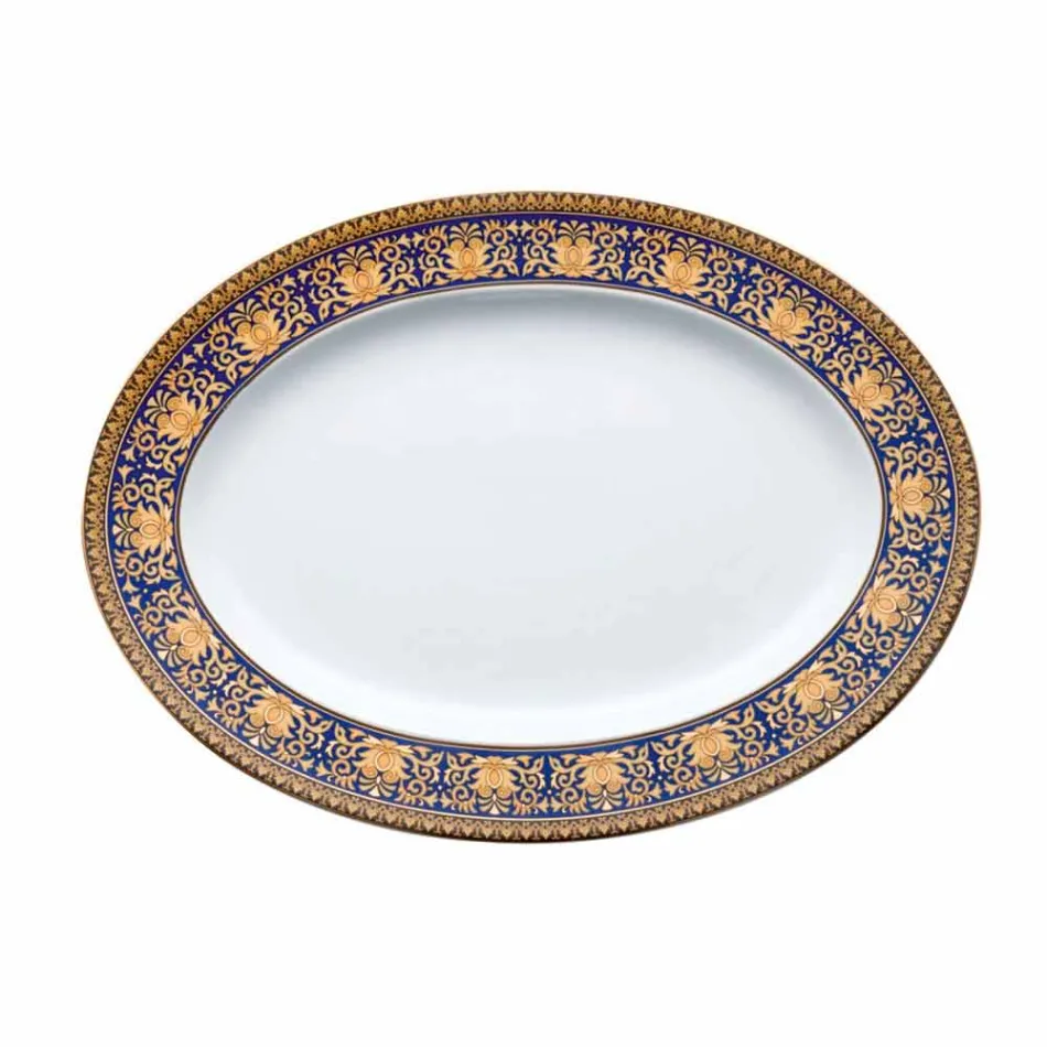 Rosenthal Versace Medusa óvalo azul plato de porcelana del diseño Viadurini