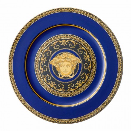 Rosenthal Versace Medusa azul plato de porcelana diseño de marcador de posición Viadurini