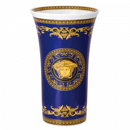 Rosenthal Versace Medusa jarrón azul de porcelana moderna 34cm diseño Viadurini