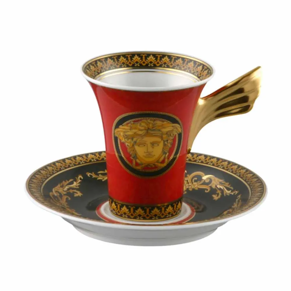 Rosenthal Versace Medusa rojo septiembre tazas de porcelana de café expreso 6 piezas Viadurini