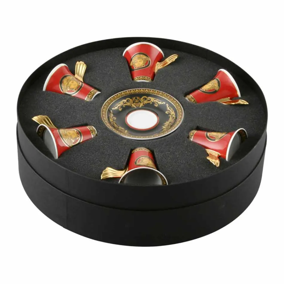 Rosenthal Versace Medusa rojo septiembre tazas de porcelana de café expreso 6 piezas Viadurini