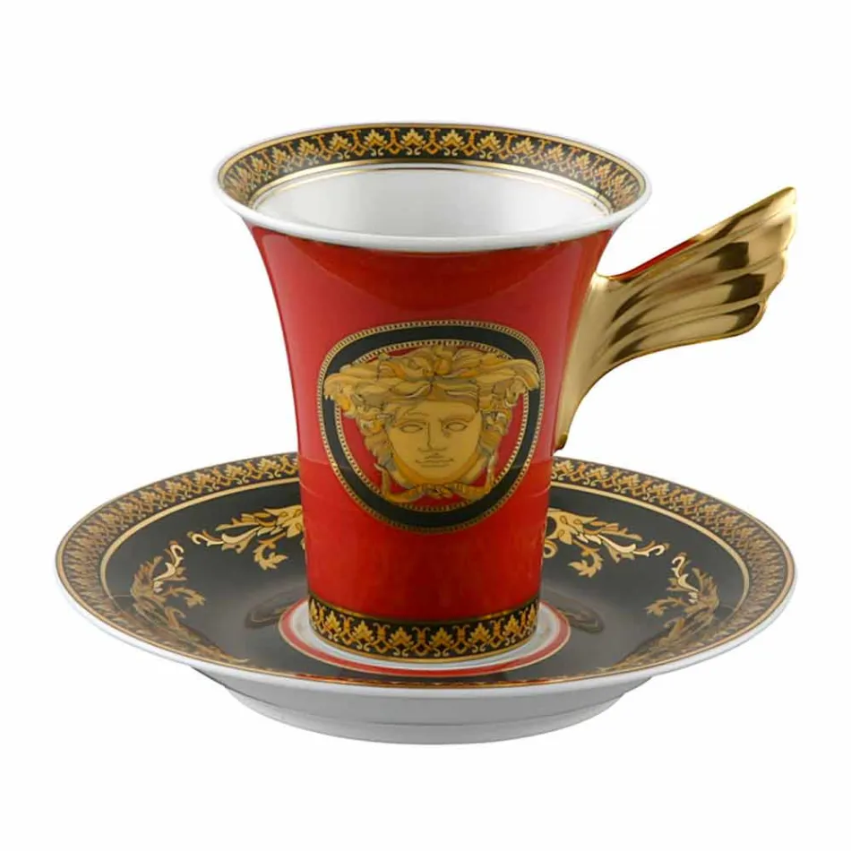 Rosenthal Versace Medusa Taza de café roja Diseño Alta Porcelana Viadurini