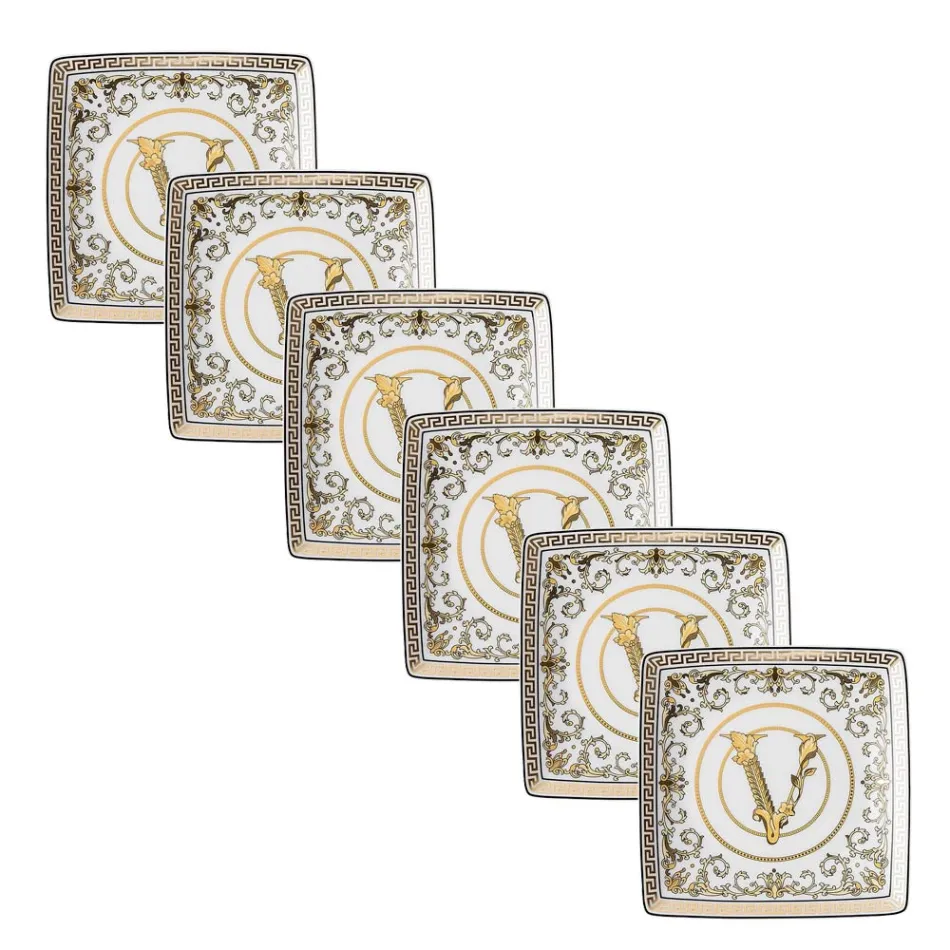 Rosenthal Versace Virtus Gala 6 cuencos cuadrados planos 15x15 cm en porcelana - Barroco Viadurini