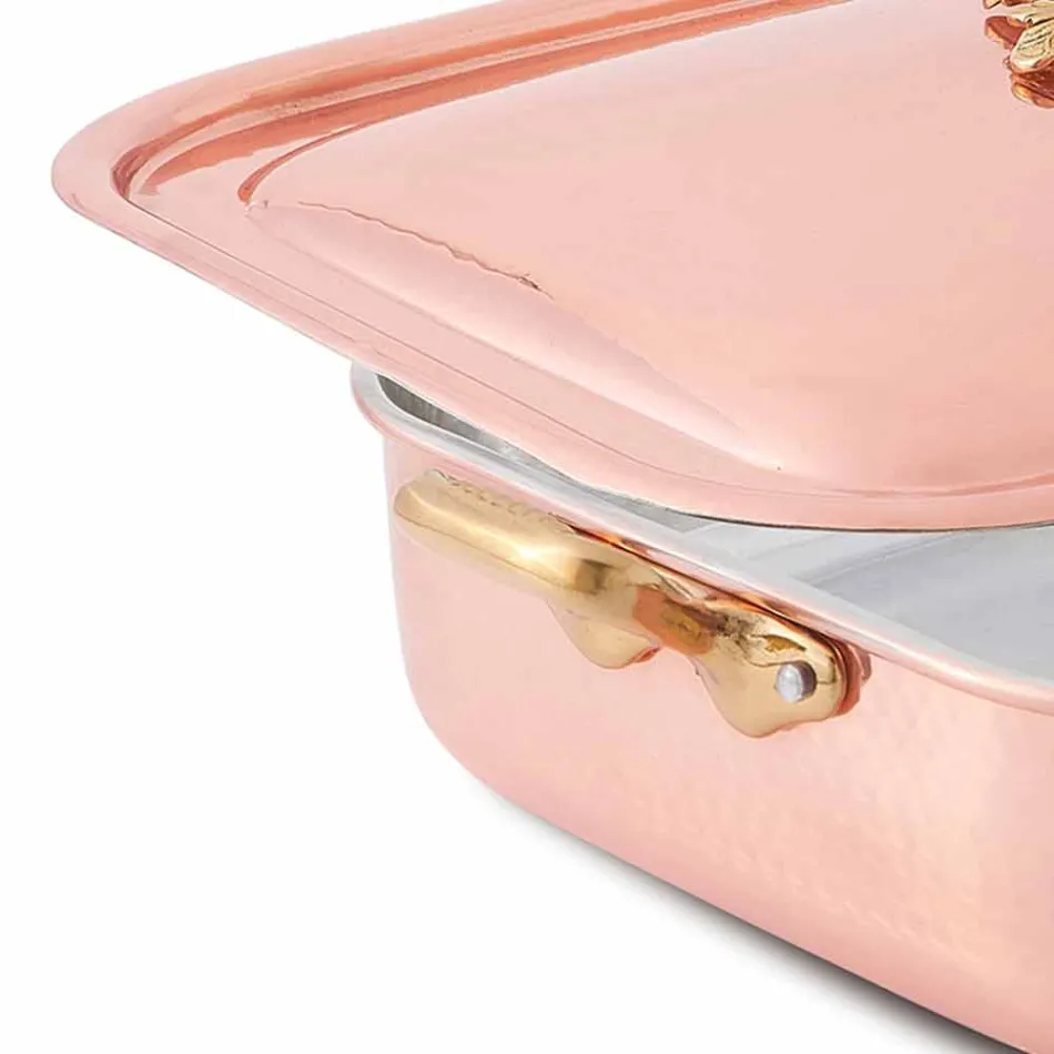 Tostador y Tapa Rectangular en Cobre Estañado a Mano 32x24 cm - Mariateresa Viadurini