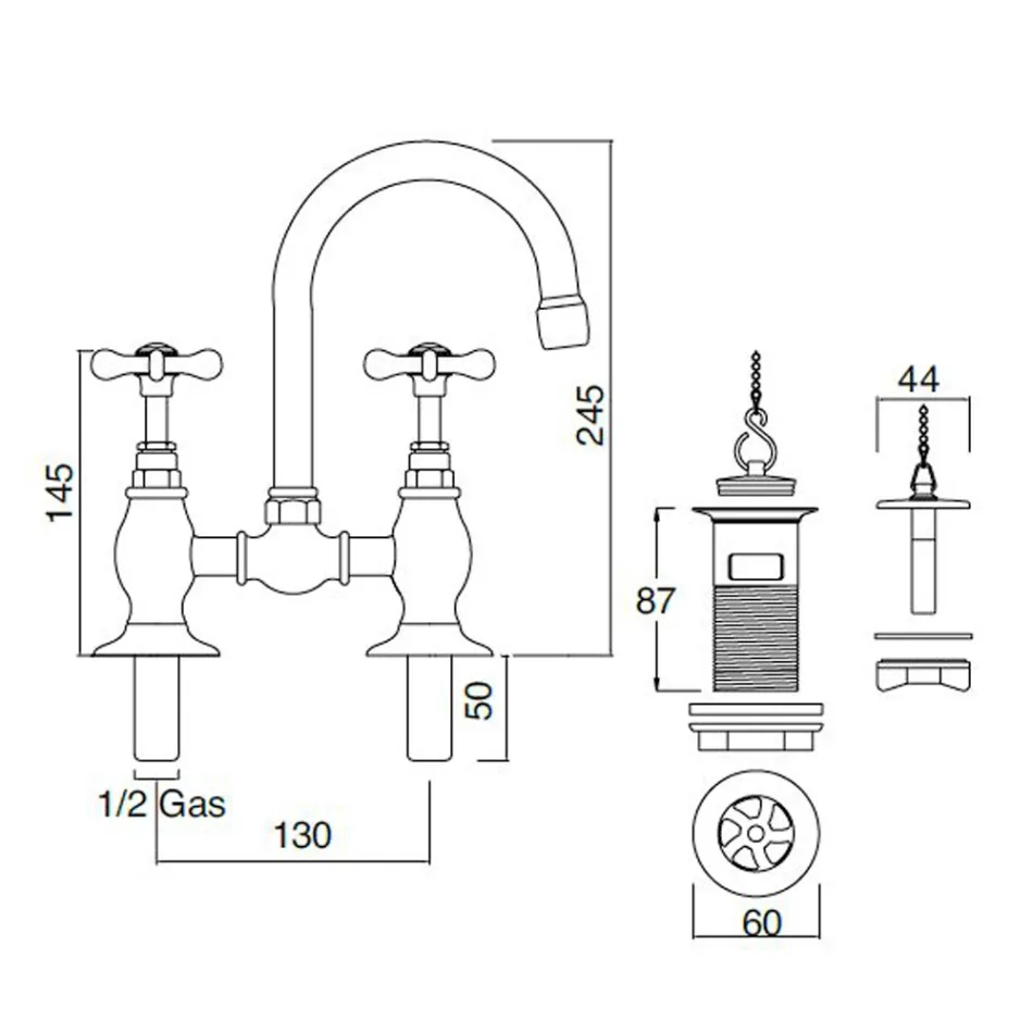 Grifo de puente clásico de latón hecho a mano para fregadero - Fioretta Viadurini