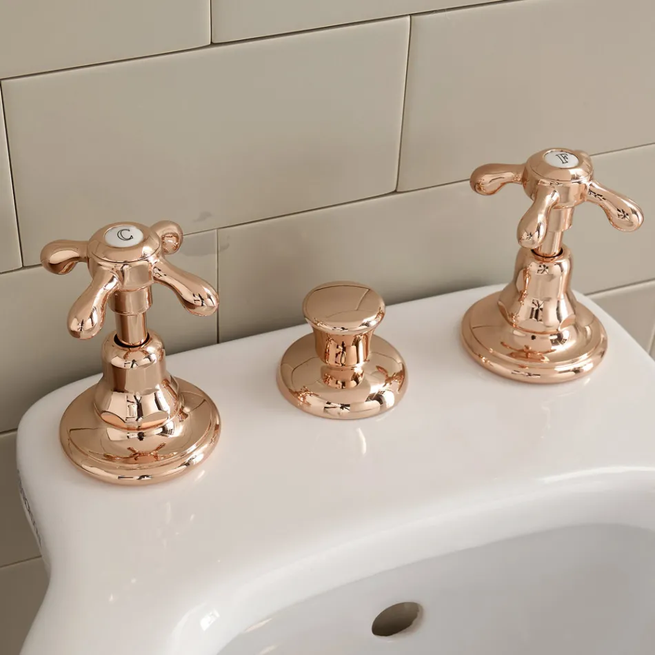 Grifo para bidé con 3 orificios, entrega interior, en latón vintage – Klarisa Viadurini