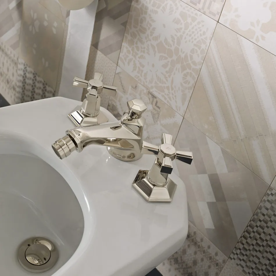 Grifo para bidé de diseño con 3 orificios en latón estilo vintage Made in Italy - Silvana Viadurini