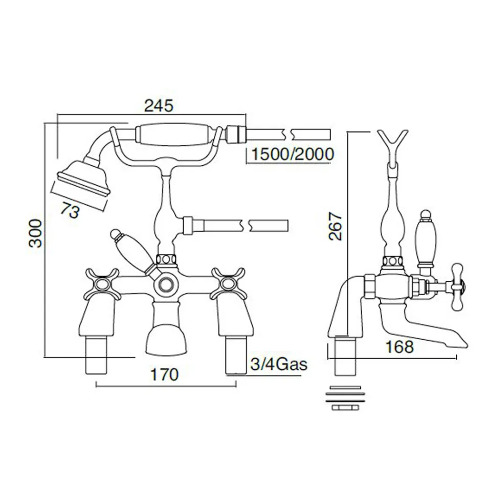 Grifería de latón para bañera con ducha manual Classic Luxury - Fioretta Viadurini