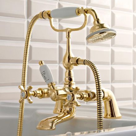Grifo para bañera de latón con ducha de mano de estilo clásico de lujo - Fioretta Viadurini