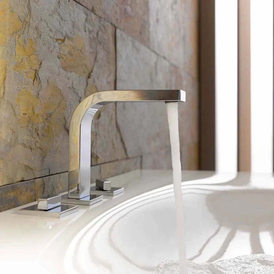 Mezclador de lavabo de baño de diseño moderno con 3 orificios de metal - Etto Viadurini