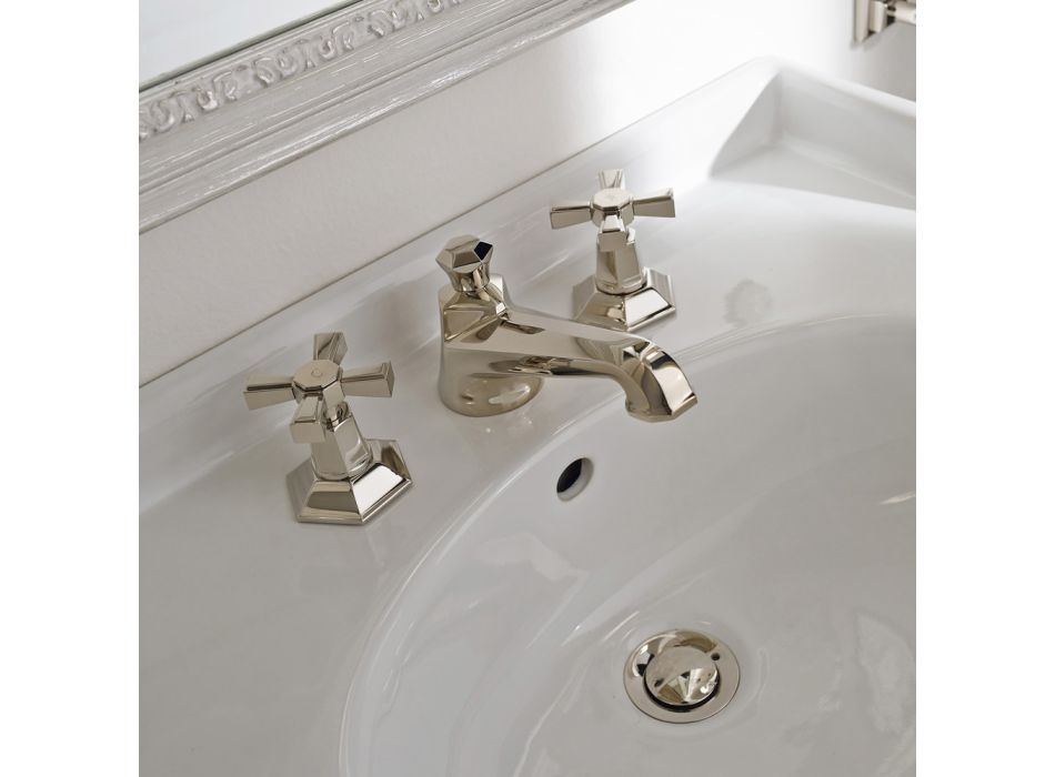 Grifo para lavabo sobre encimera de diseño vintage en latón Made in Italy - Silvana Viadurini