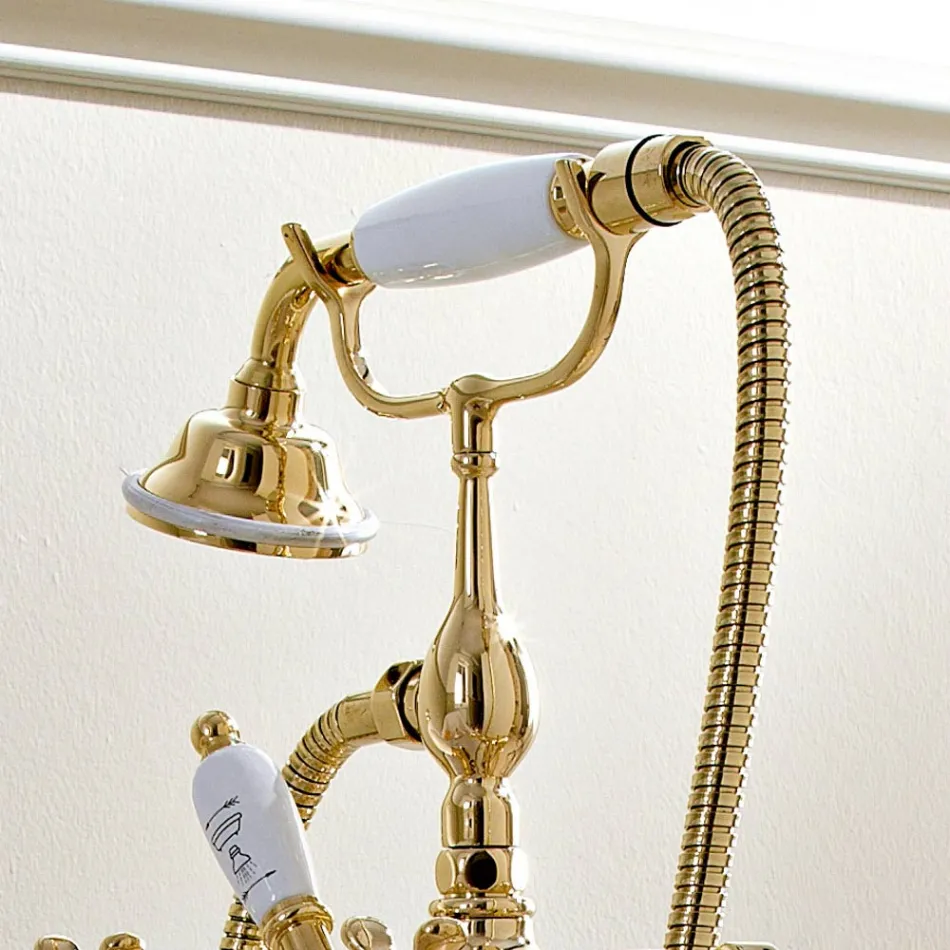 Classic Brass Grifo de pie para bañera con teleducha - Fioretta Viadurini