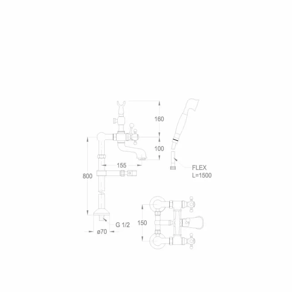 Grifo clásico para bañera sobre columnas de latón Made in Italy - Enriko Viadurini