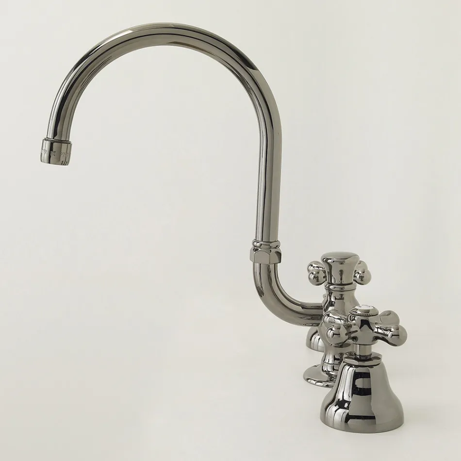 Grifo para lavabo de baño con 3 orificios en latón con caño alto y desagüe - Ercolina Viadurini