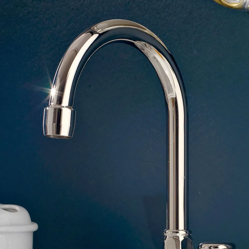 Grifo para lavabo de baño con 3 orificios en latón con caño alto y desagüe - Ercolina Viadurini