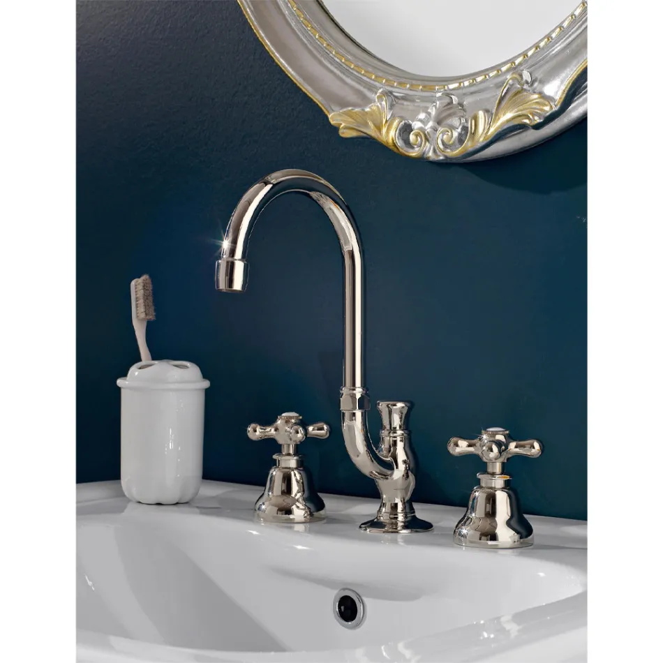 Grifo para lavabo de baño con 3 orificios en latón con caño alto y desagüe - Ercolina Viadurini