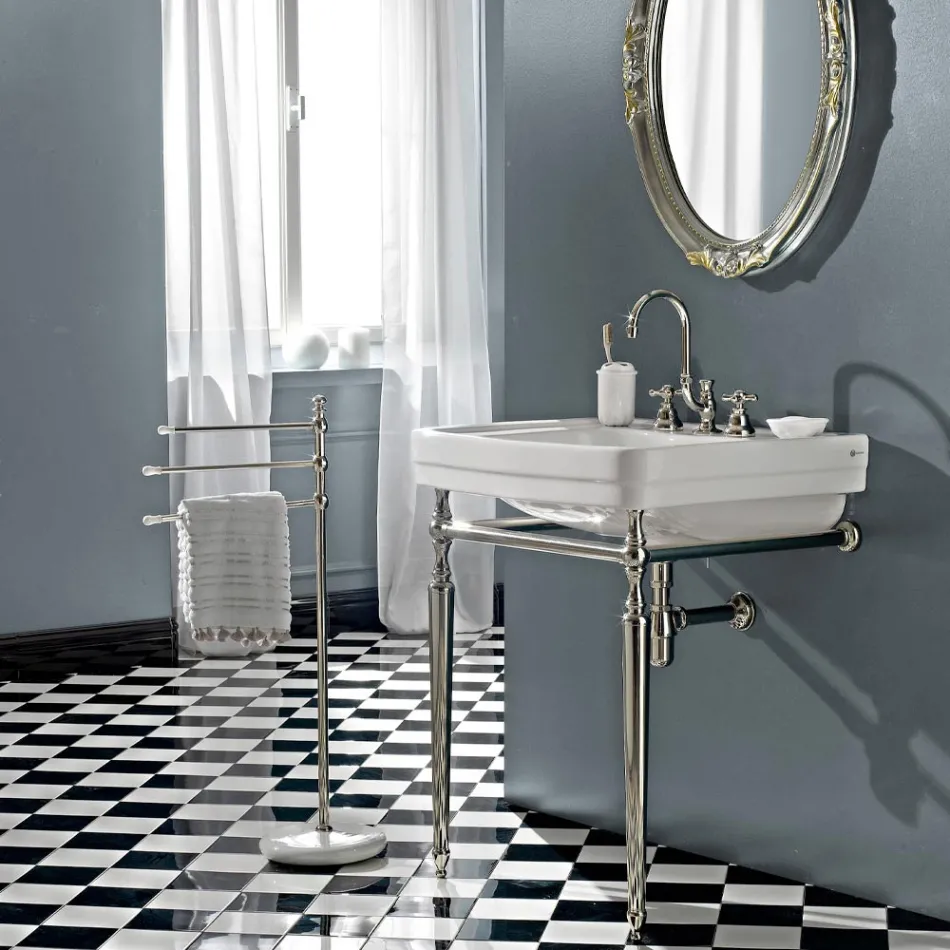 Grifo para lavabo de baño con 3 orificios en latón con caño alto y desagüe - Ercolina Viadurini