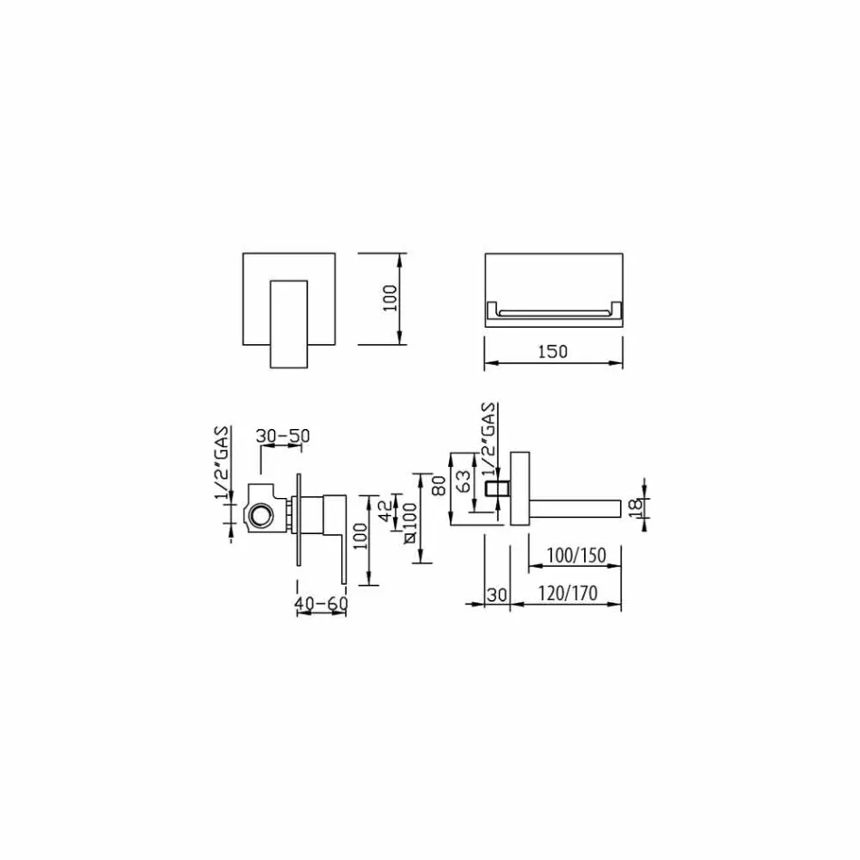 Grifo monomando de pared de diseño Made in Italy - Bibo Viadurini