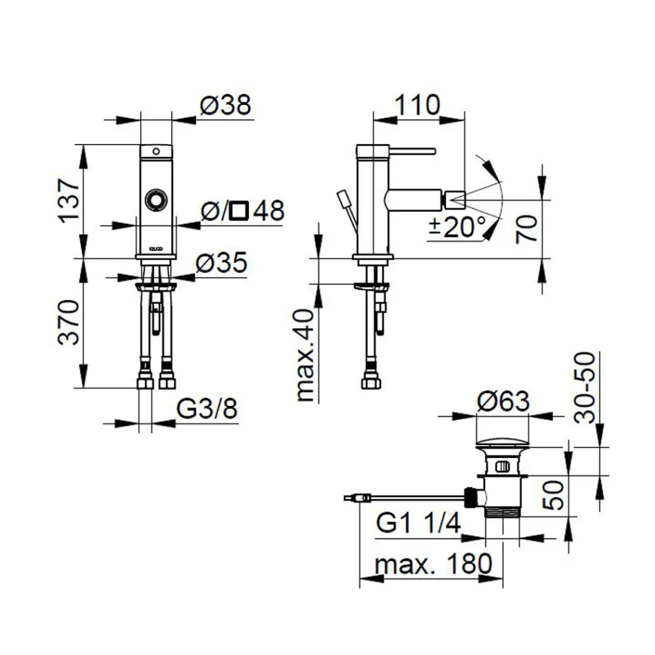 Grifo monomando para bidé de latón, diseño redondo - Antilio Viadurini