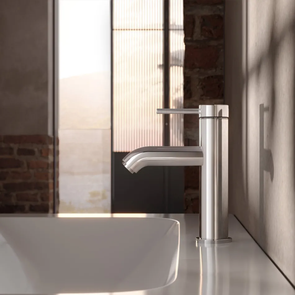 Grifo monomando para lavabo diseño redondo de latón - Antilio Viadurini