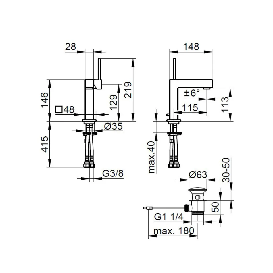 Grifo monomando para lavabo de latón de diseño cuadrado - Erik Viadurini