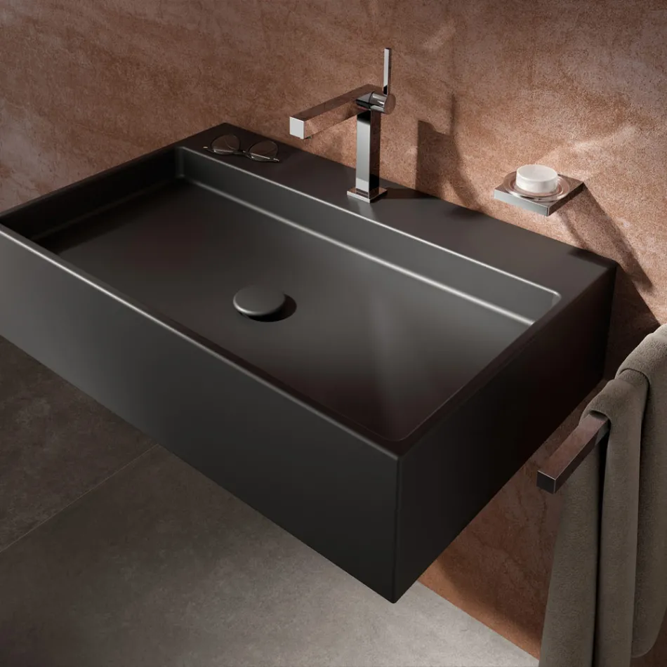 Grifo monomando para lavabo de latón de diseño cuadrado - Erik Viadurini
