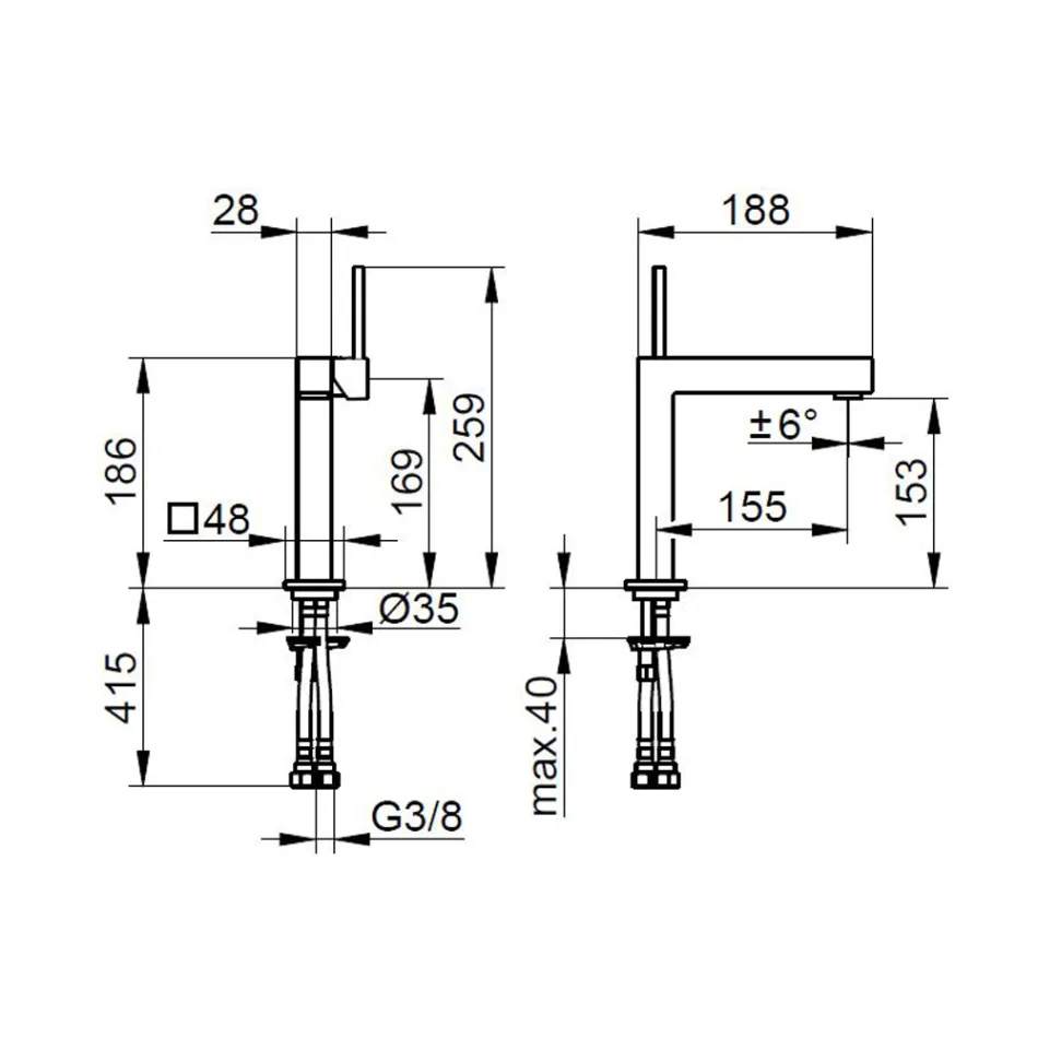 Grifo monomando para lavabo de latón de diseño cuadrado - Erik Viadurini