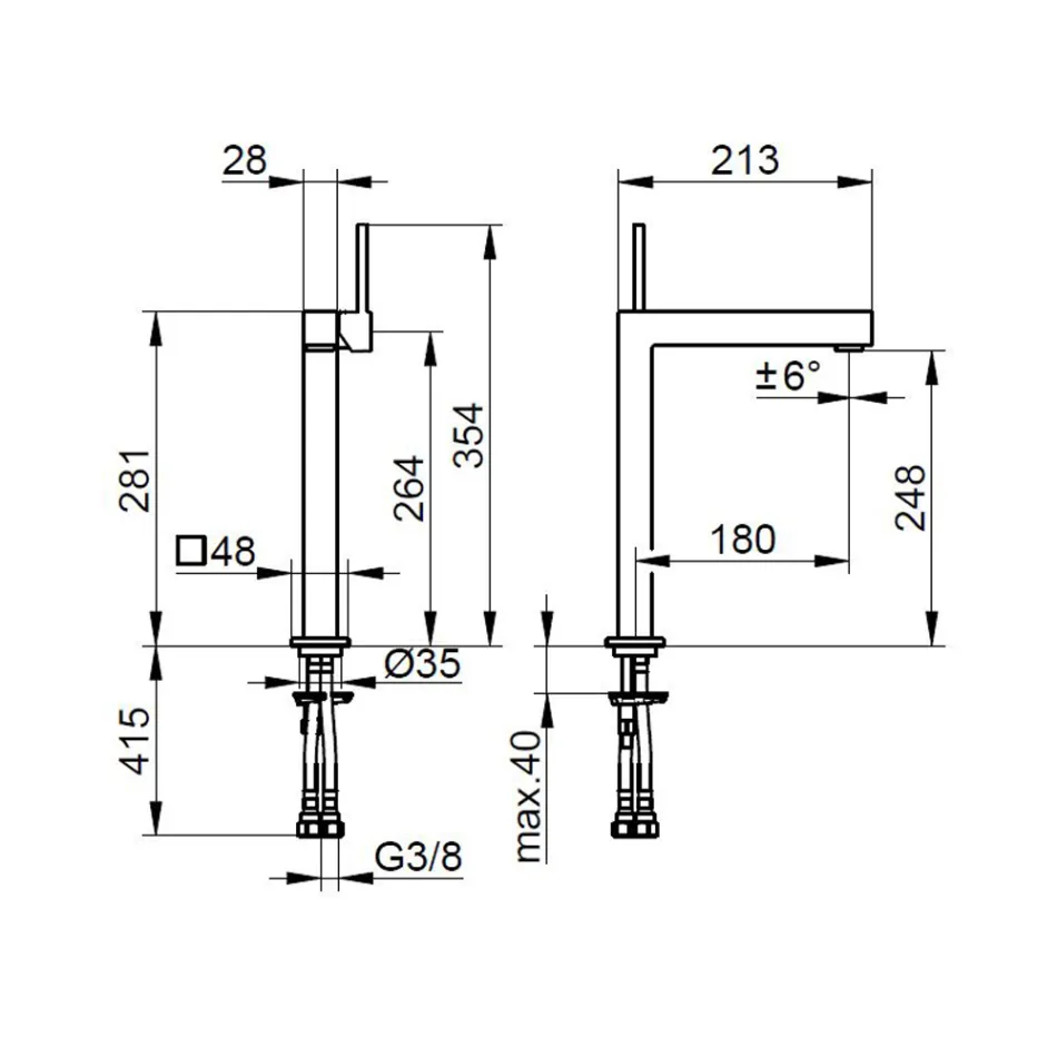 Grifo monomando para lavabo de latón de diseño cuadrado - Erik Viadurini