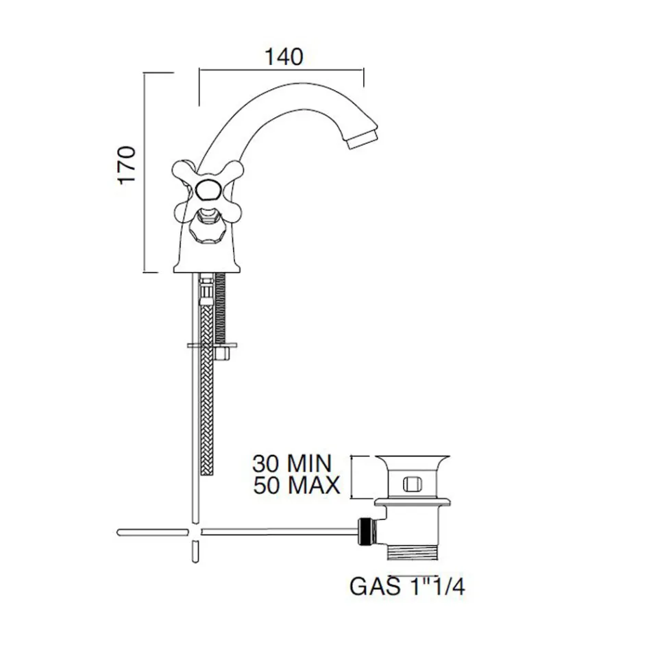 Grifo para lavabo de baño de un orificio en latón con desagüe estilo clásico - Ercolina Viadurini