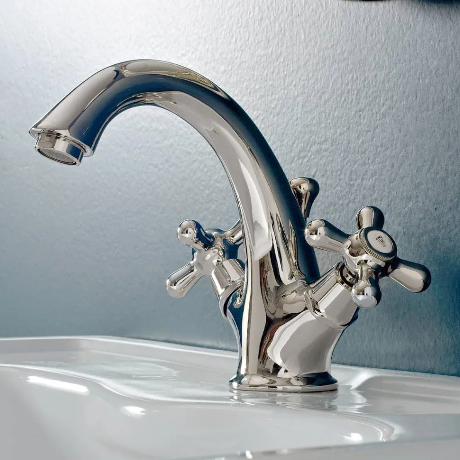 Grifo para lavabo de baño de un orificio en latón con desagüe estilo clásico - Ercolina Viadurini