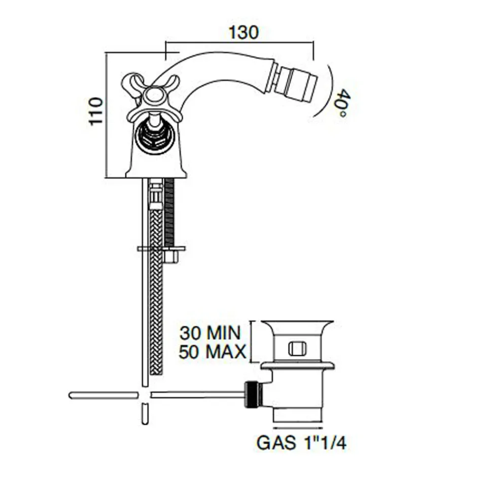 Grifo para bidé de un orificio de latón con tiradores clásicos de mariposa - Fioretta Viadurini