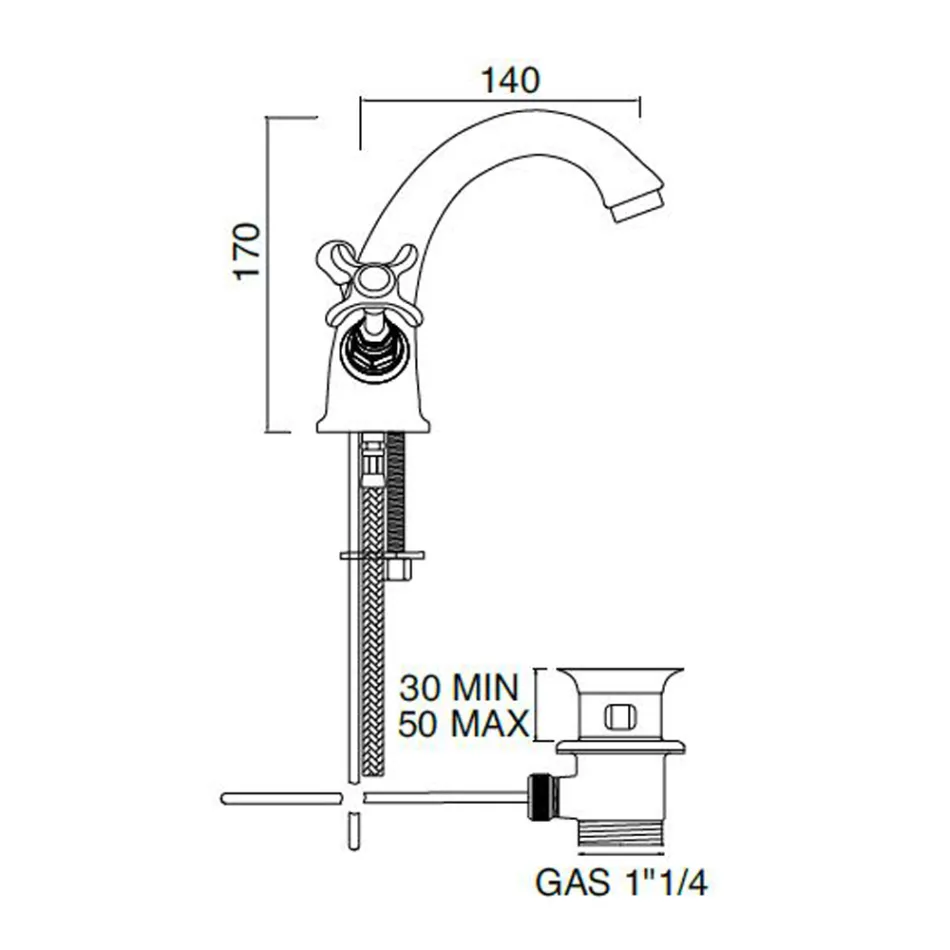Grifo para lavabo de latón de un solo orificio con tiradores clásicos de mariposa - Fioretta Viadurini