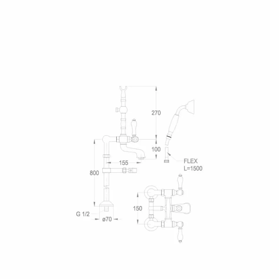 Grifo de bañera clásico de latón Made in Italy - Riko Viadurini