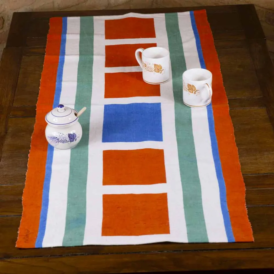 Corredor de cáñamo pintado a mano, pieza única de arte italiano - Marcas Viadurini