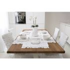 Camino de mesa en lino pesado blanco con encaje de tul de lujo italiano - Eucaro Viadurini