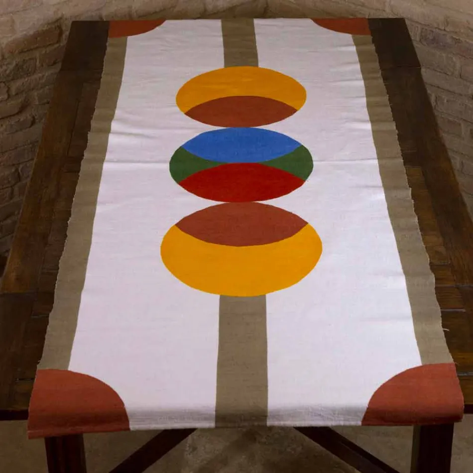 Corredor de cáñamo italiano pintado a mano de una pieza - Marcas Viadurini